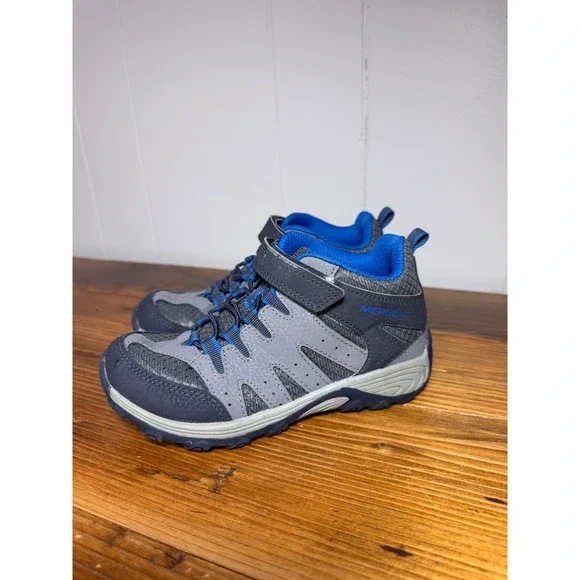 Merrell Boys Outback mid Hiking Shoes Size 1 Grey/Blue MK266014 Trail Sneakers - Picture 4 of 10